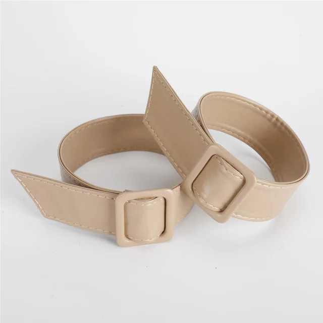 Soft Leather Trench Coat Cuffs With Hand Wrist Strap Apricot - Shop at LoveMi