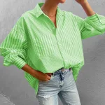 Women's Clothing Fashion Temperament Lapel Loose Long Sleeve Striped Shirt - Green
