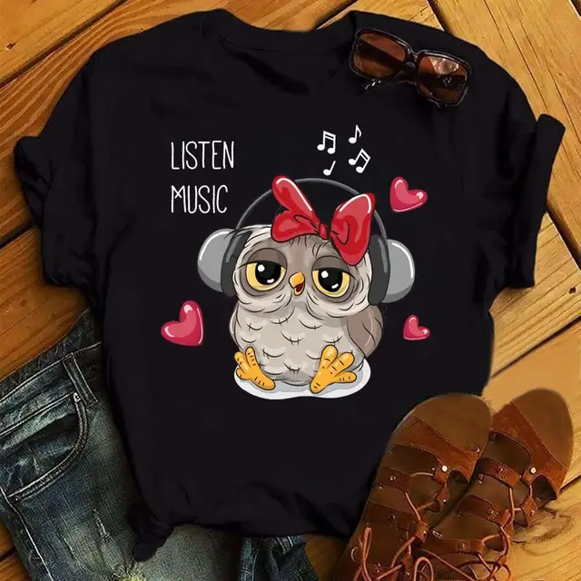 Women's Owl Print Casual Short sleeved T shirt Bt6637 Hs - Shop at LoveMi