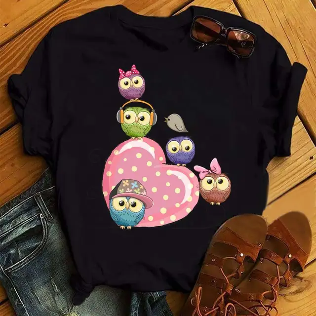 Women's Owl Print Casual Short sleeved T shirt Bt6652 Hs - Shop at LoveMi