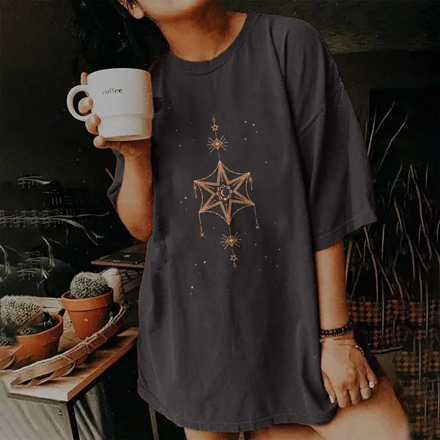 Short Sleeve T Shirt Women's Vintage Print 21349Dark Grey - Shop at LoveMi