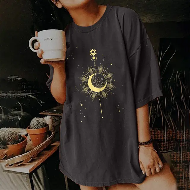 Short Sleeve T Shirt Women's Vintage Print 21352Dark Grey - Shop at LoveMi