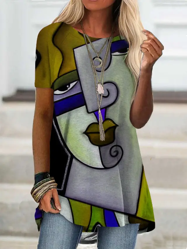 Fashion Women's Short Sleeve Digital Printing Yellow - Shop at LoveMi