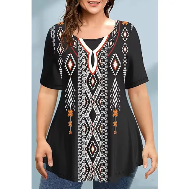 Women's Printed Short Sleeve Round Neck Long T Print 7 Style - Shop at LoveMi