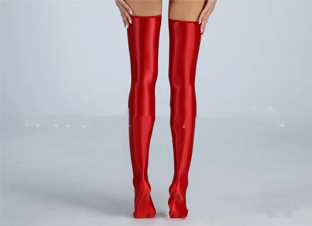 Shiny Silky High Elastic Shiny Thigh Leather Socks Red - Shop at LoveMi