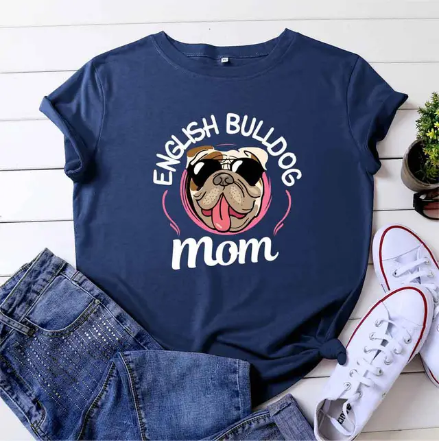 Women's Printed Cotton Short Sleeve T shirt Top Dark Blue - Shop at LoveMi