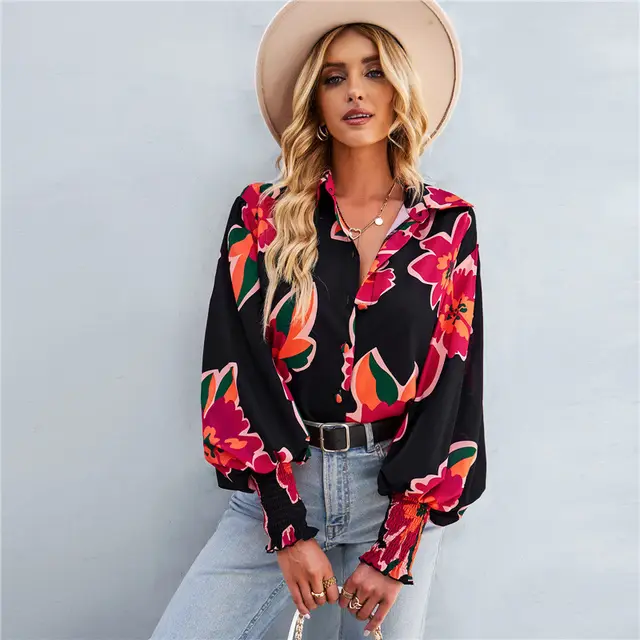 Fashion Print Commuter Versatile Lantern Long Sleeve Shirt Color1 - Shop at LoveMi