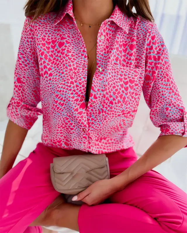 Fashion Long Sleeve Printed Shirt Red Heart - Shop at LoveMi