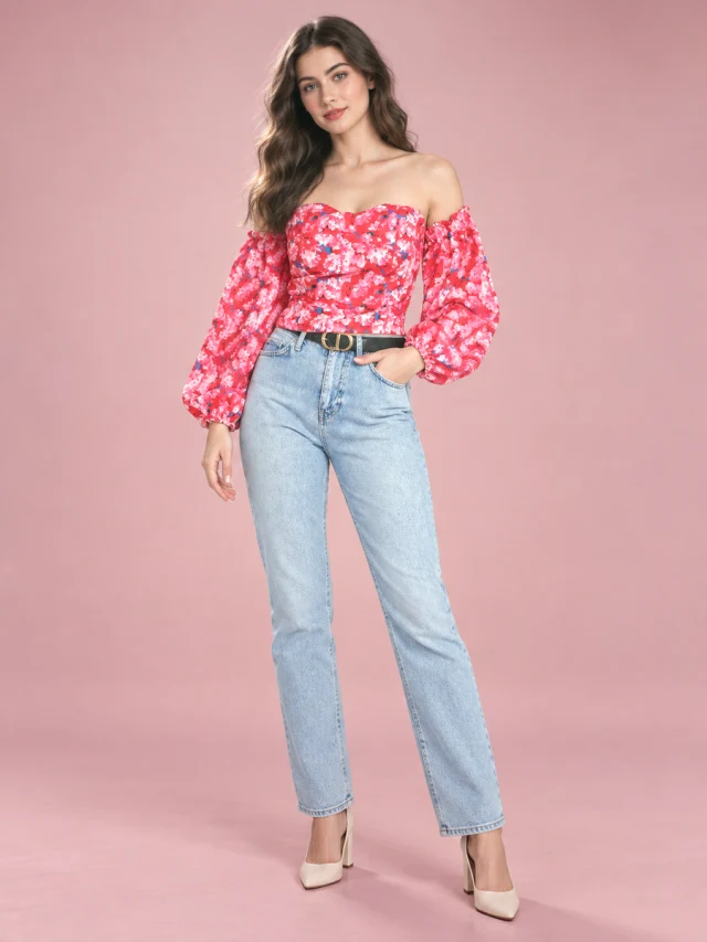 Off Shoulder Collar Wrapped Around Chest Red Pink - Shop at LoveMi