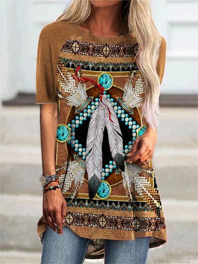 Round Neck Women's Casual Vintage T shirt Color4 - Shop at LoveMi