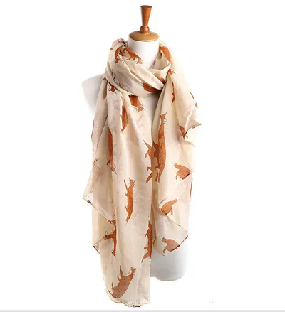 Fall Winter Fashion Korean Style Voile Animal Pattern Fox Scarf Beige - Shop at LoveMi