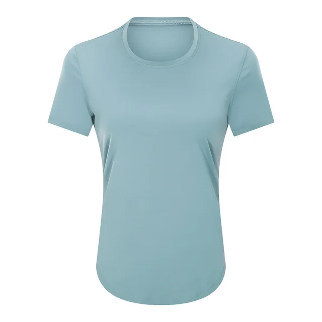 Simple Loose Brushed Yoga Ladies Short Sleeves Frost Blue - Shop at LoveMi