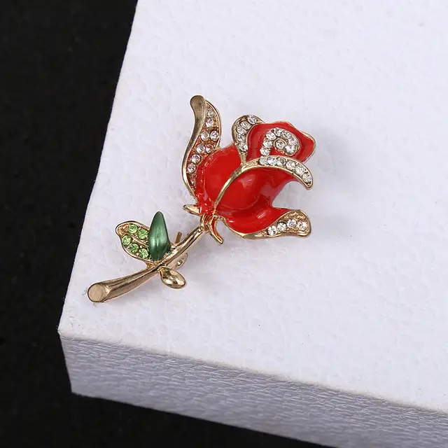 Three dimensional Rose Flower Rhindiamond style Brooch Anti glitter Buckle French Accessories Set Auger Rose 1.7X5.5Cm - Shop at LoveMi