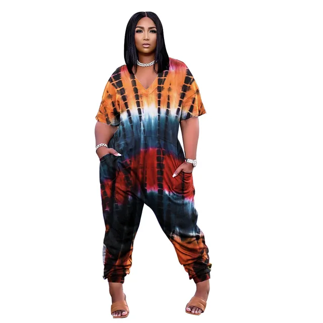 Targeted Print Loose Size Jumpsuit Women Orange - Shop at LoveMi