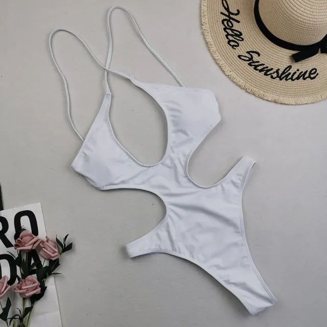 One Piece Swimwear Solid Backless Personality Conservative White - Shop at LoveMi