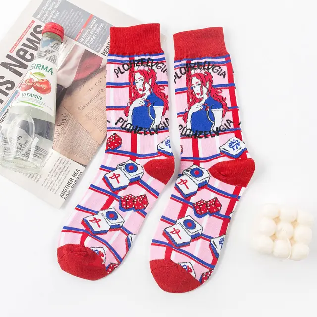 Japanese Vintage Cat Cute Socks Big Red Female Mahjong - Shop at LoveMi