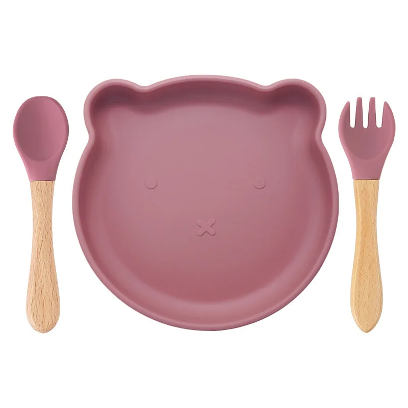 Food Supplement Tableware Set Silicone Spork Baby Products Bear Silicone Tableware Dark Pink - Shop at LoveMi