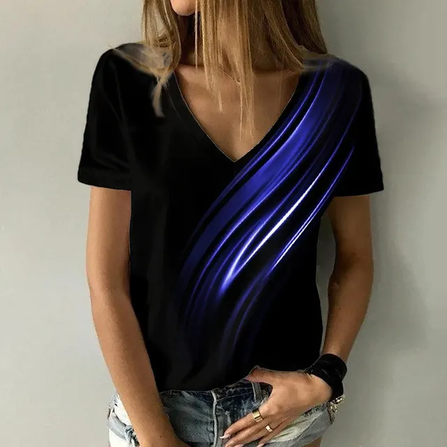 Women's Abstract Painting T shirt V neck Blue - Shop at LoveMi