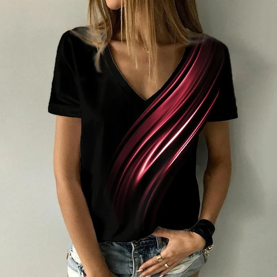 Women's Abstract Painting T shirt V neck Red - Shop at LoveMi