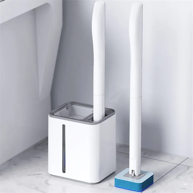 Disposable Toilet Brush Household Toilet Without Dead Angle Replacement Head Long Handle - White Grey