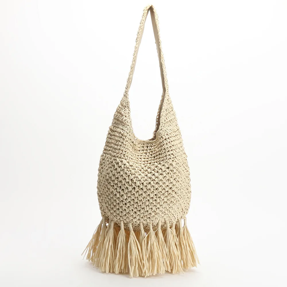 Tassel Straw Weaving Bag Weaving Girl White - Shop at LoveMi