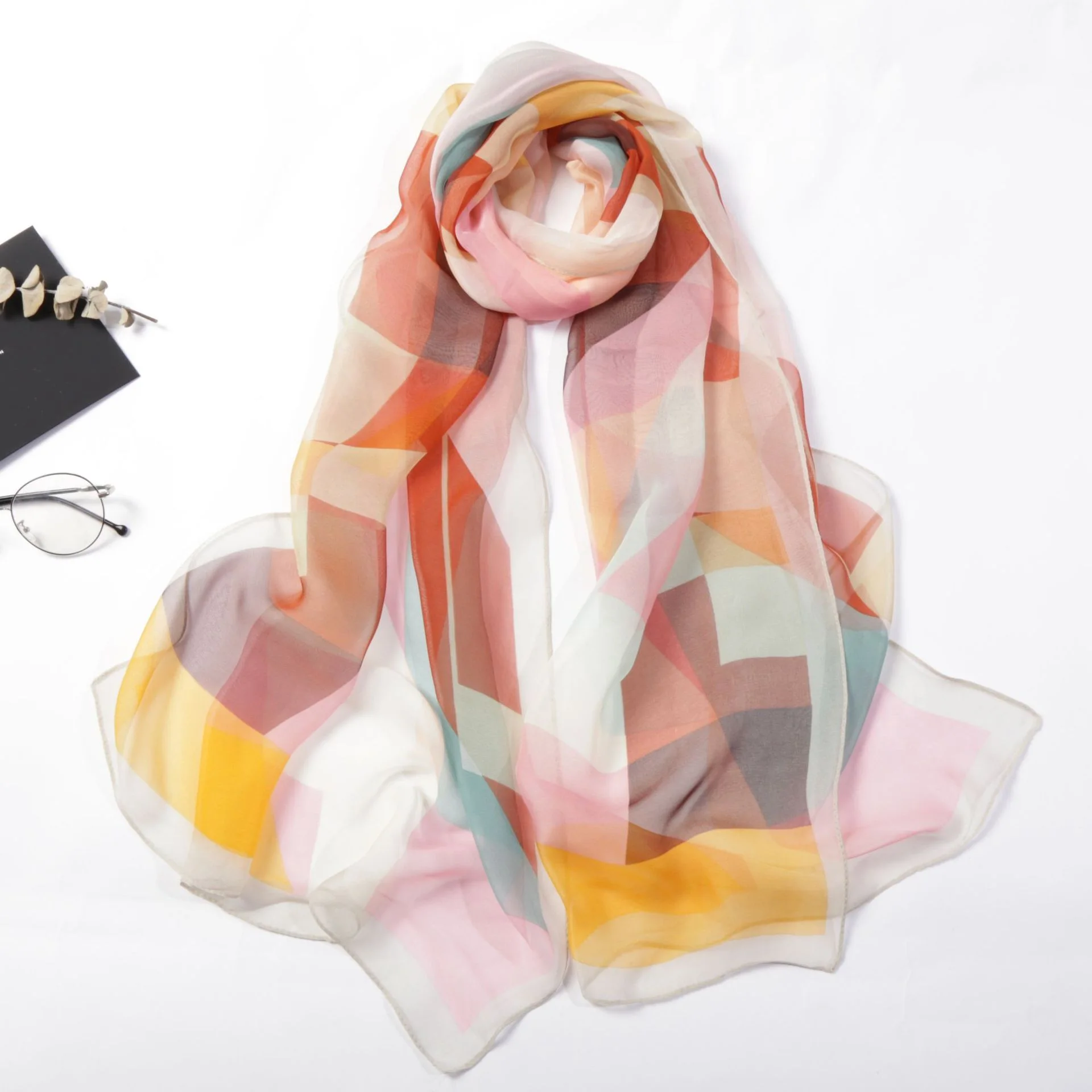 Casual Colourful Triangle Geometric Light And Delicate Silk Scarves - Colourful Triangle 4 - View 1