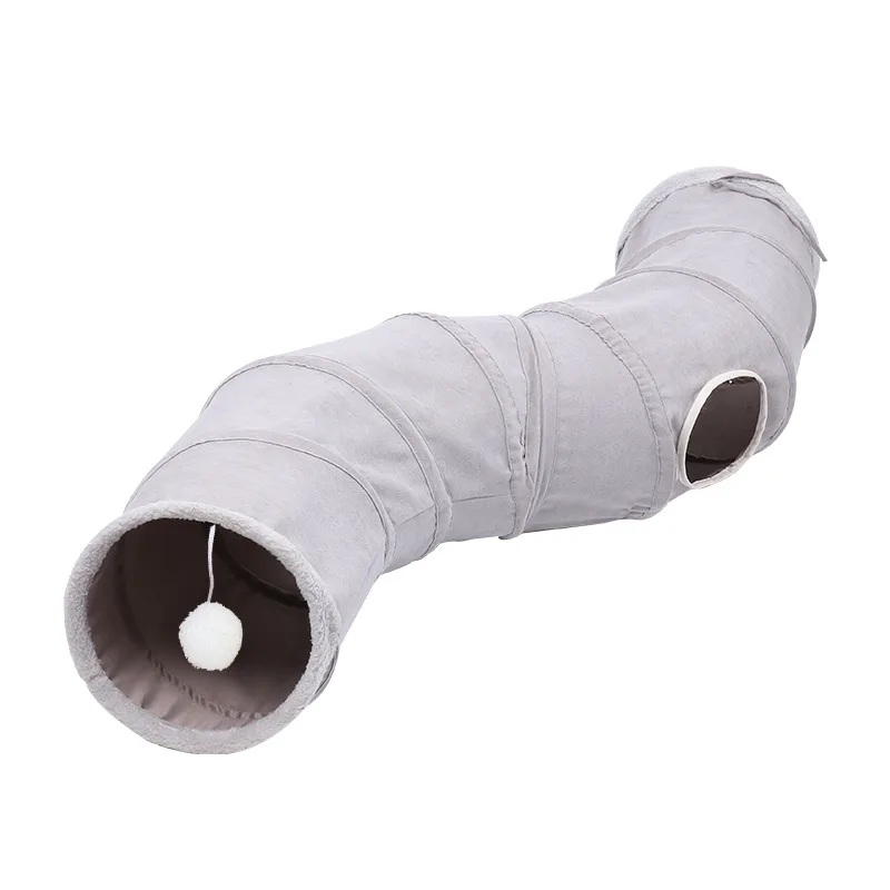 Suede S type Cat Tunnel Toy Foldable Channel Gray - Shop at LoveMi