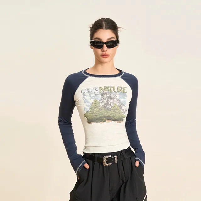 Back To Snow Mountain Slim Fit Long Sleeve T shirt Girl Grey Long Sleeve - Shop at LoveMi