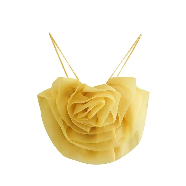 Women's New Transparent Organza Flower Decorative Shirt Top Yellow - Shop at LoveMi