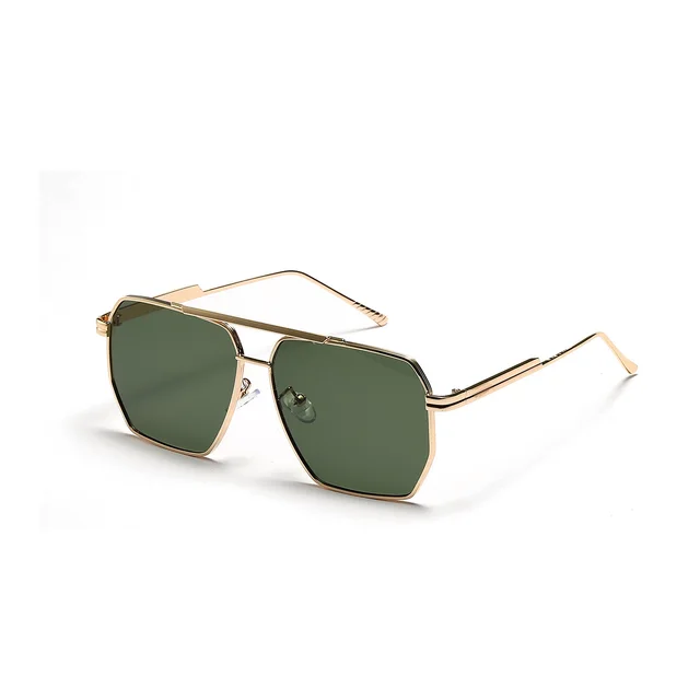 Men And Women Retro Fashion Double Beam Large Frame Sunglasses Gold Dark Green - Shop at LoveMi
