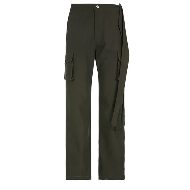 Women's Fashion Solid Color Straight Loose fitting Casual Pants Army Green - Shop at LoveMi