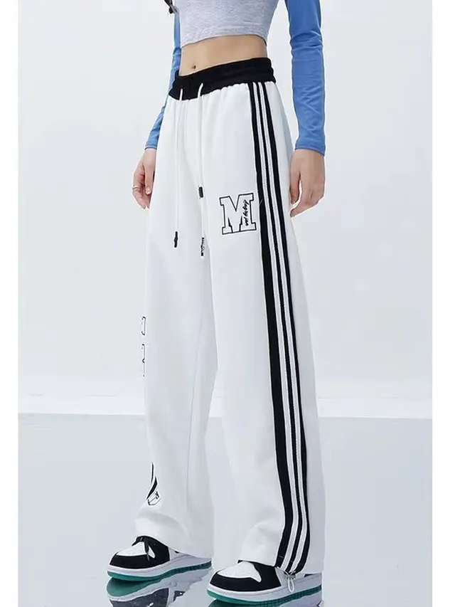 Women's Alphabet Side Stripe Straight Leg Sweatpants White - Shop at LoveMi