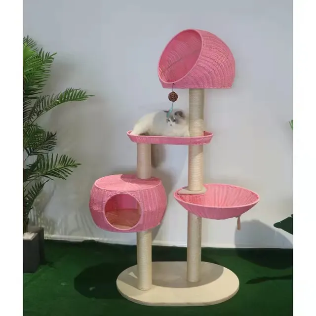 Integrated Multi Layer Solid Wood Cat Tree Pink - Shop at LoveMi