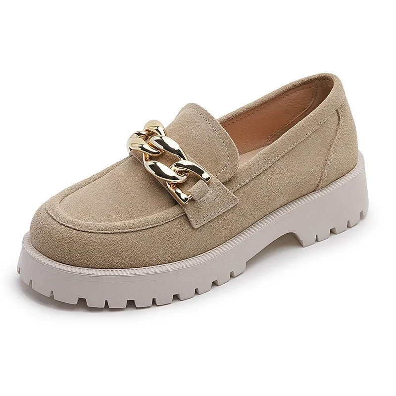Women's Leather Slip on Platform Loafers Beige - Shop at LoveMi