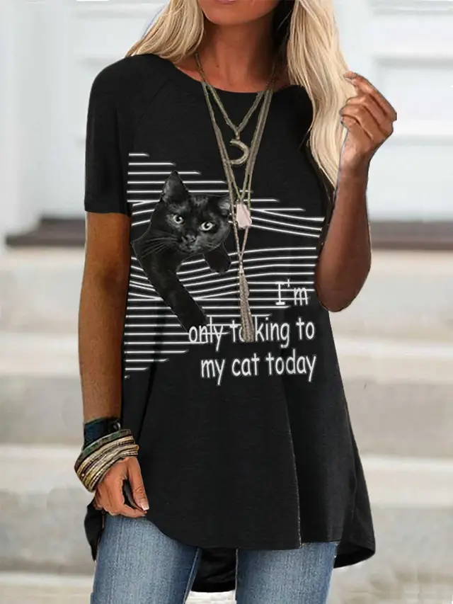 Fashion Women's Short Sleeve Digital Printing Black - Shop at LoveMi