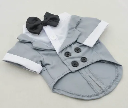 Pet Clothes Big Dog Dress Pet Clothing Puppy Suit Bow Tie Gray - Shop at LoveMi