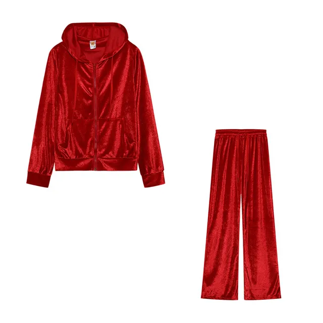 Fashion Rhinestone Velvet Sports And Leisure Suit Two piece Set Red - Shop at LoveMi