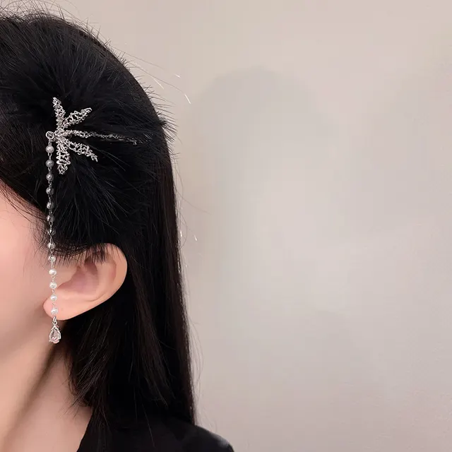 Simple Temperament Hair Dragonfly Pearl Tassel Hairpin Black - Shop at LoveMi