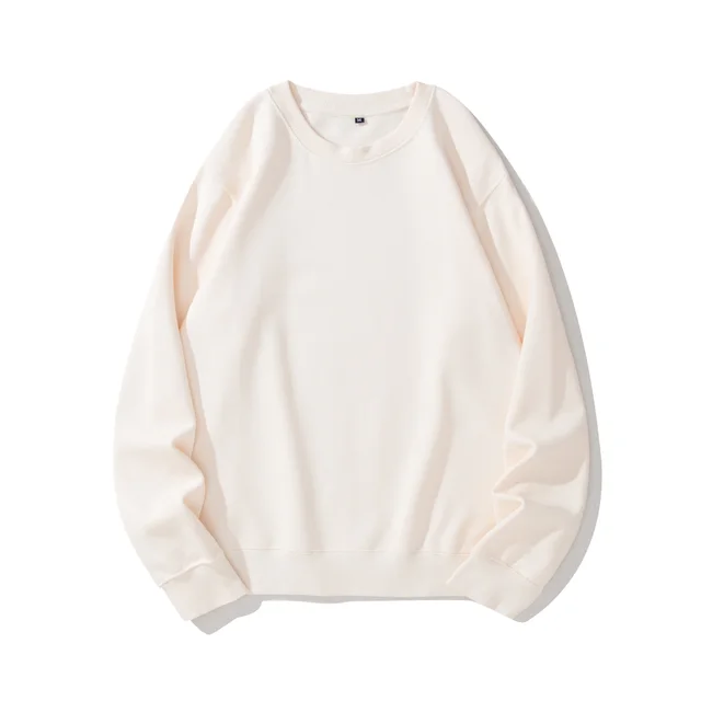 Heavyweight Round Neck Sweater Thickened Terry Solid Color Couple Beige - Shop at LoveMi