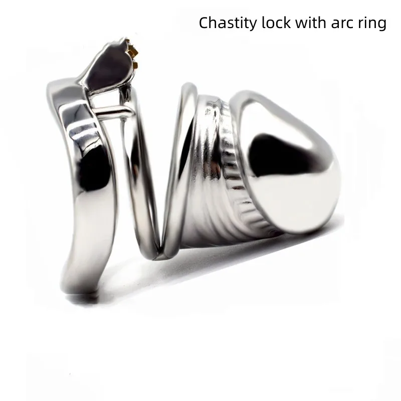 Stainless Steel Men's Chastity Device Silver Metal Bird Cage Opening Convenient Lock Props Chastity Arc Lock Ring - Shop at LoveMi