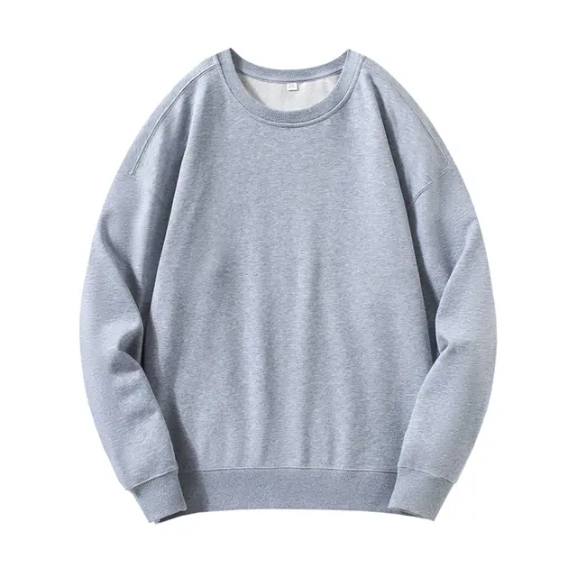 Round Neck Sweater Men's Combed Cotton Drop Shoulder Pullover Hemp Ash - Shop at LoveMi