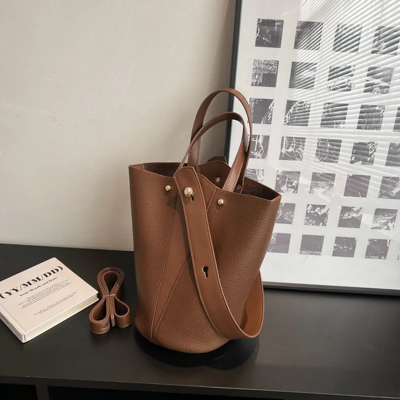 Women's Fashion Casual Large Capacity Handheld Bucket Bag Coffee - Shop at LoveMi