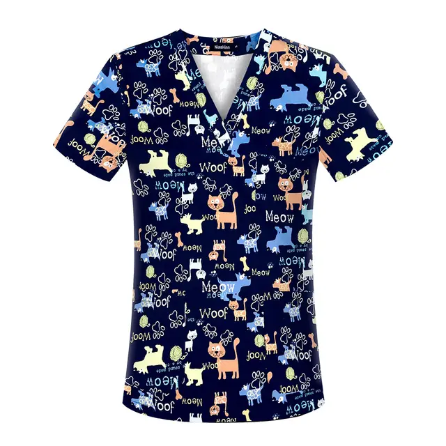 Cartoon Short Sleeve Scrubs Collar Nurse Clothes 72047Style - Shop at LoveMi