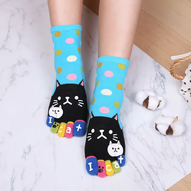 Toe Cute Cat Pattern Cartoon Toe Socks Blue - Shop at LoveMi
