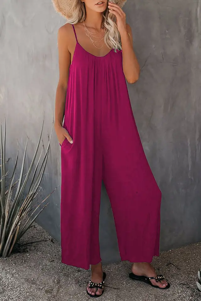 Women's Loose Sleeveless Jumpsuits Romper Jumpsuit With Pockets Long Pant Summer Rose - Shop at LoveMi