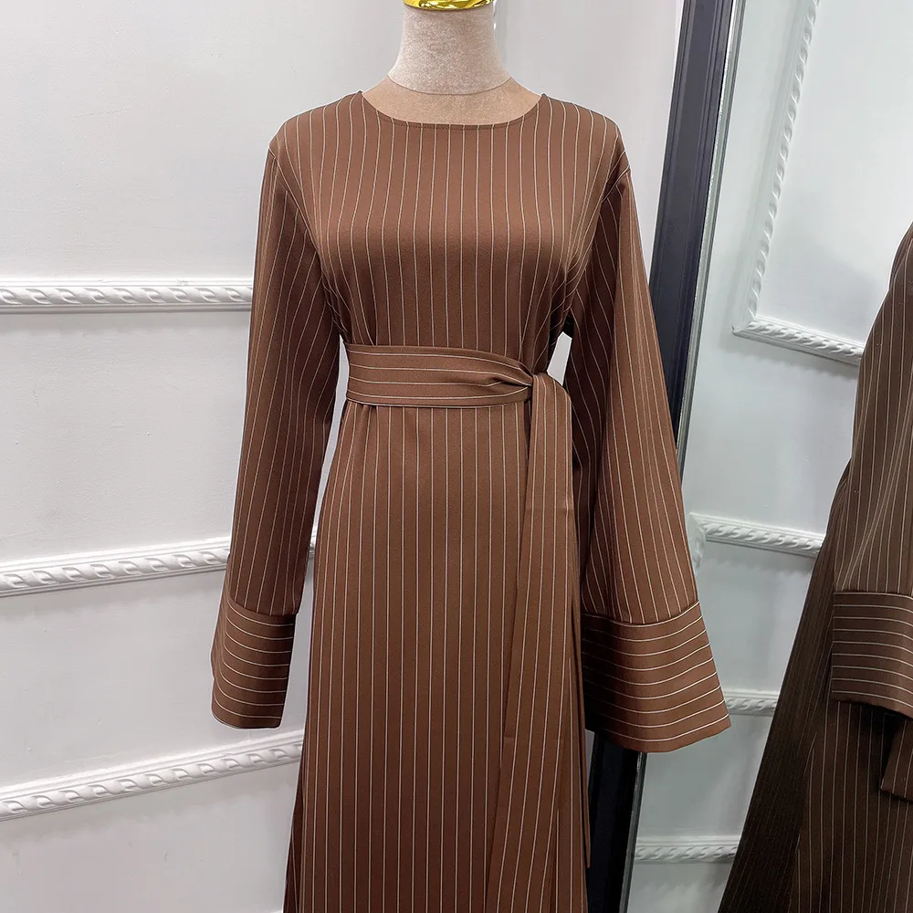 Middle East Stripe Tunneled Dress Women Brown - Shop at LoveMi