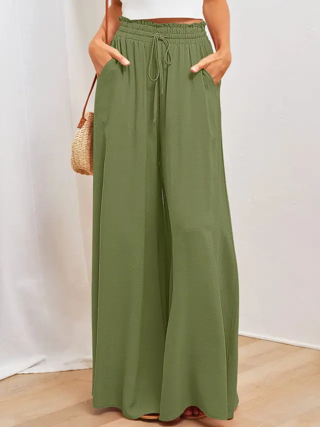 Womens Pants Wide Leg Loose Comfy Lounge Sweatpants With Pockets Army Green - Shop at LoveMi
