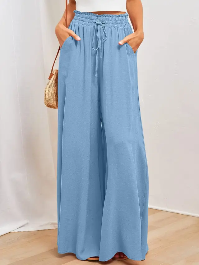 Womens Pants Wide Leg Loose Comfy Lounge Sweatpants With Pockets Sky Blue - Shop at LoveMi