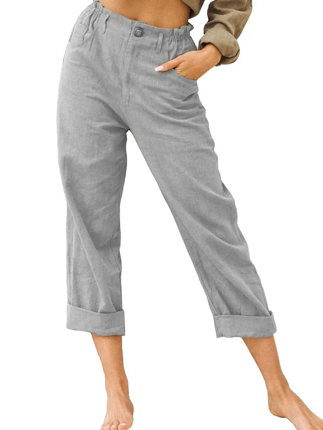 Women's Joggers Pants Fashion High Waist Casual Pants With Pockets Light Gray - Shop at LoveMi