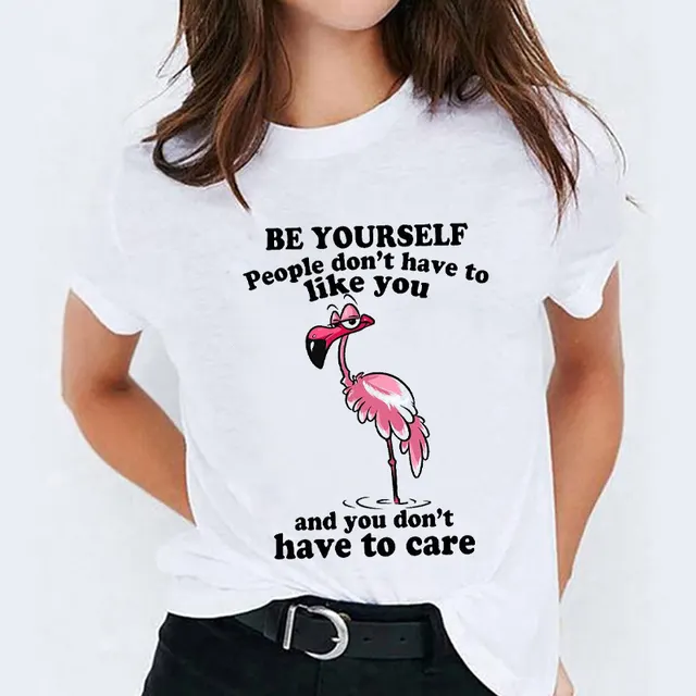 Cat Flamingo Round Neck Print T shirt Short Sleeve Women's Clothing Style 1004 - Shop at LoveMi